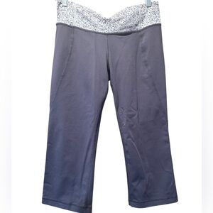 Lululemon Charcoal Cropped Pants with Silver Waistband, and slits on the bottom